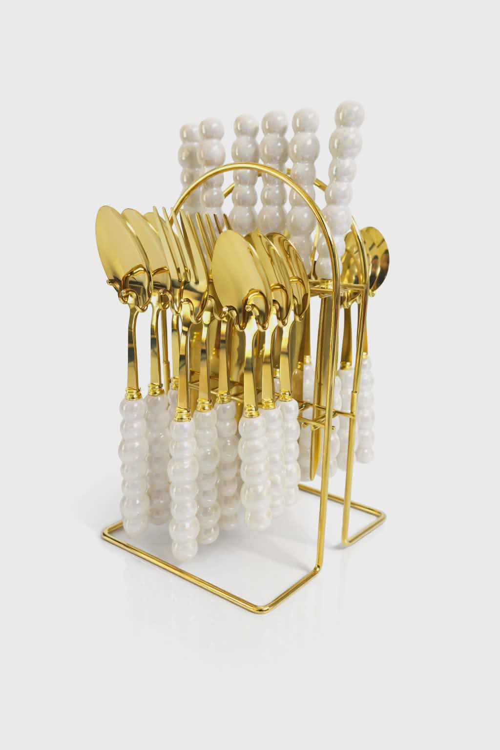 Set de couverts 24 pcs élégant Dore-Blanc avec support