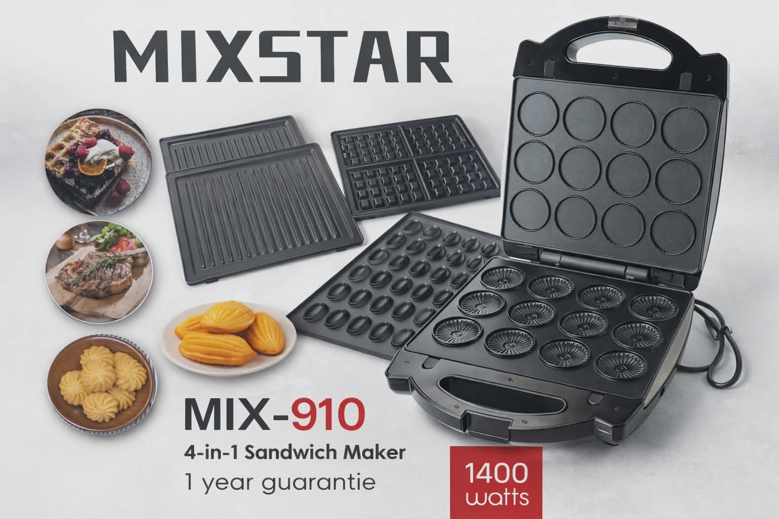 MIXSTAR – Appareil 4 en 1 GM – Panini – Zouza – Maamoul-gaufre