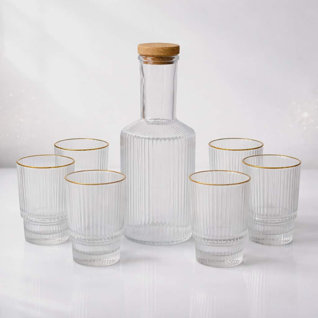 Service Verre 7 Pcs D'eau Doré