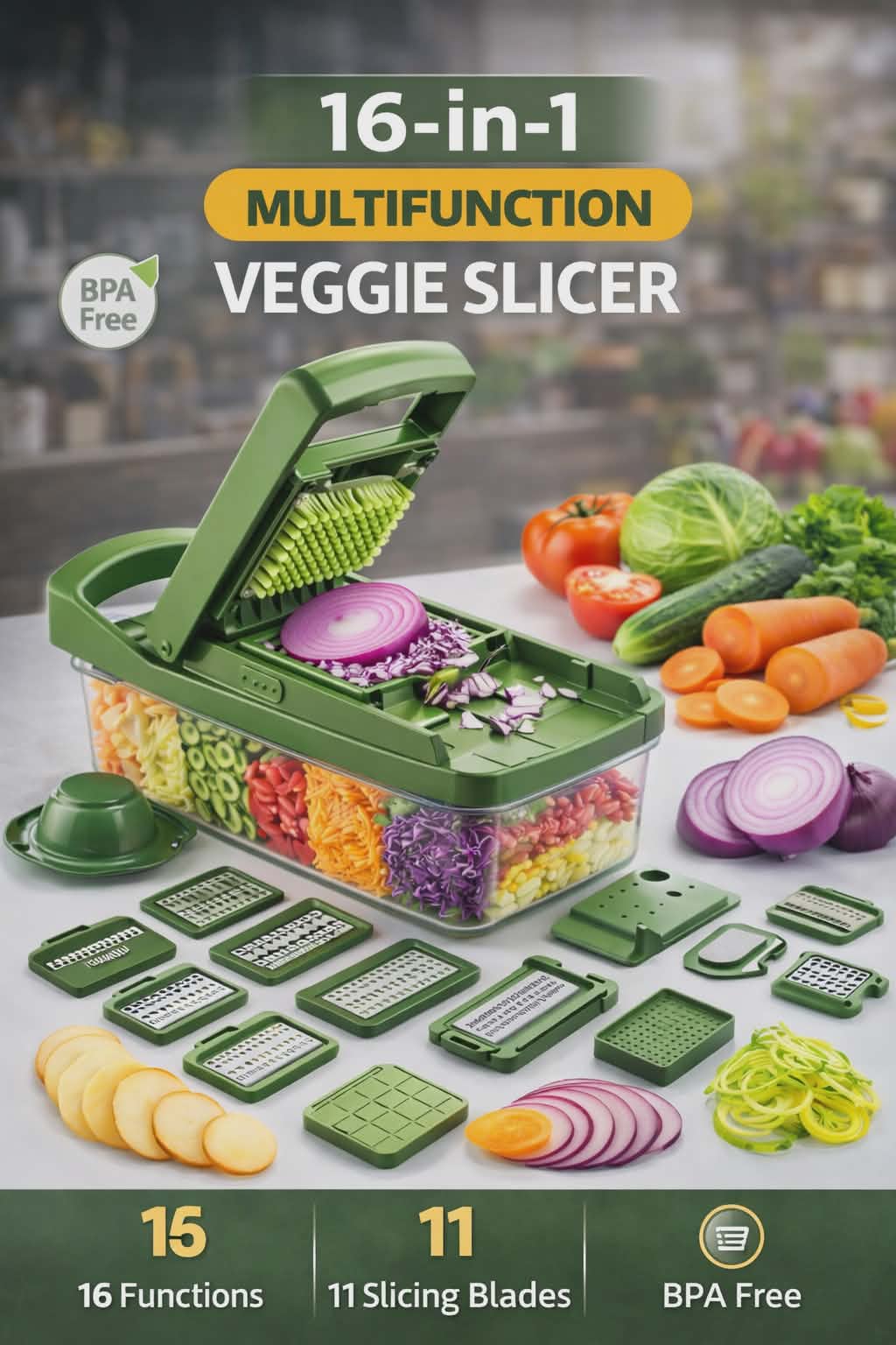 Coupe-Légumes Multifonction 16en1 avec 11 Lames