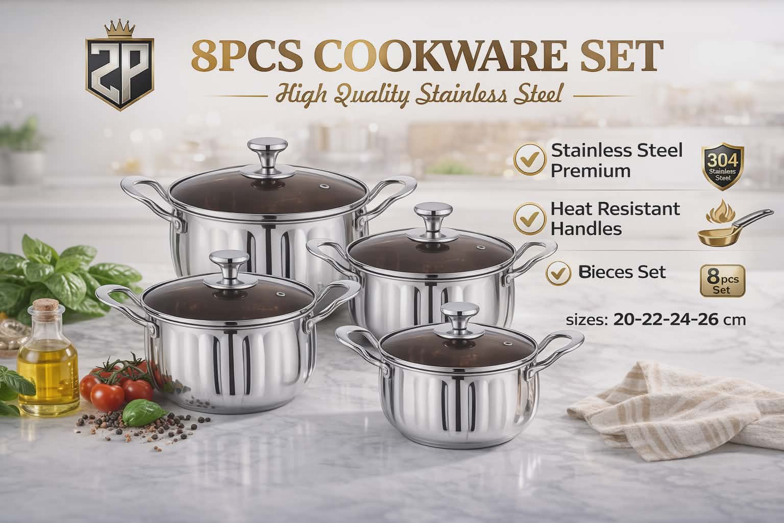 Batterie de cuisine inox premium – 8 pièces