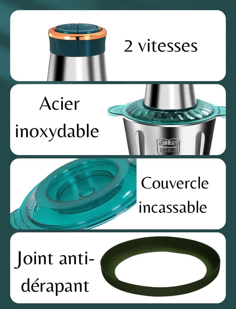 ⭐ MixStar Hachoir Électrique 3L – 400W • 6 Lames Spirales