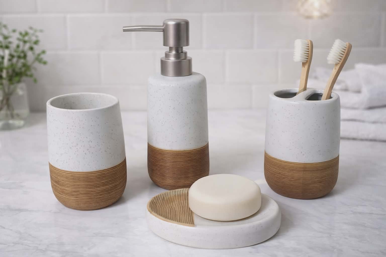 Set d’accessoires céramique de salle de bain 4 pièces Blanc