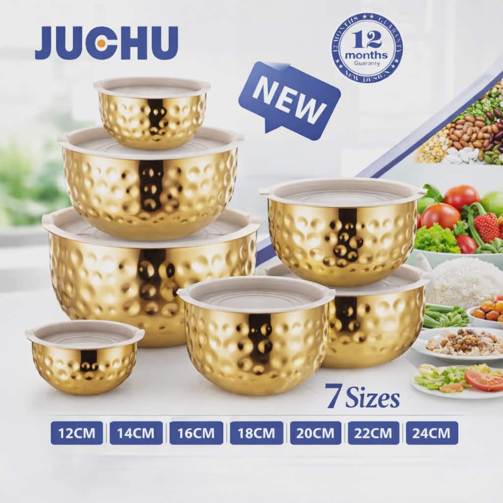 Set Bols Cuisine 7 Pieces Dore - Acier Inoxydable Résistant