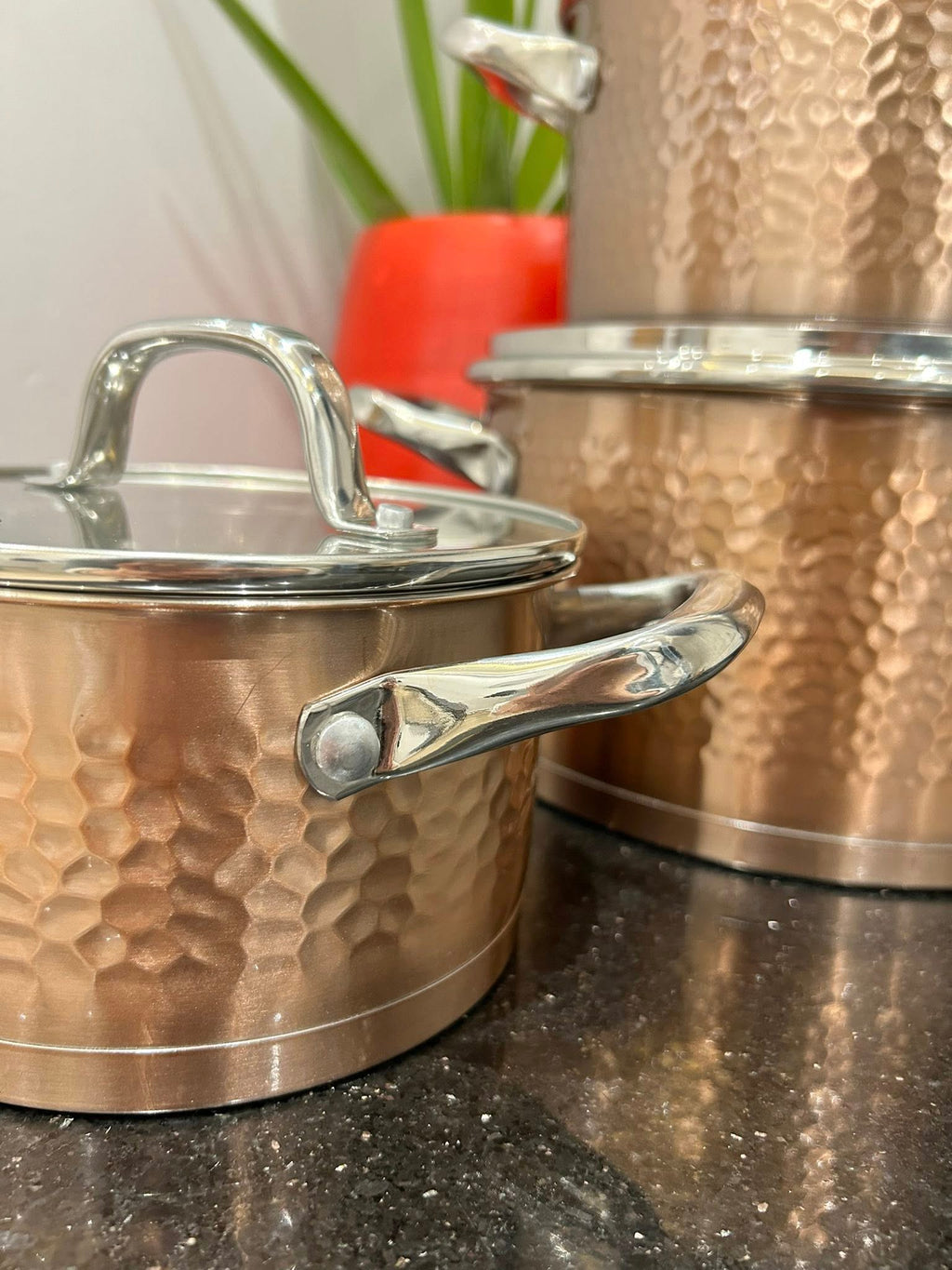 3 Marmites Inox – Effet Martelé Cuivre