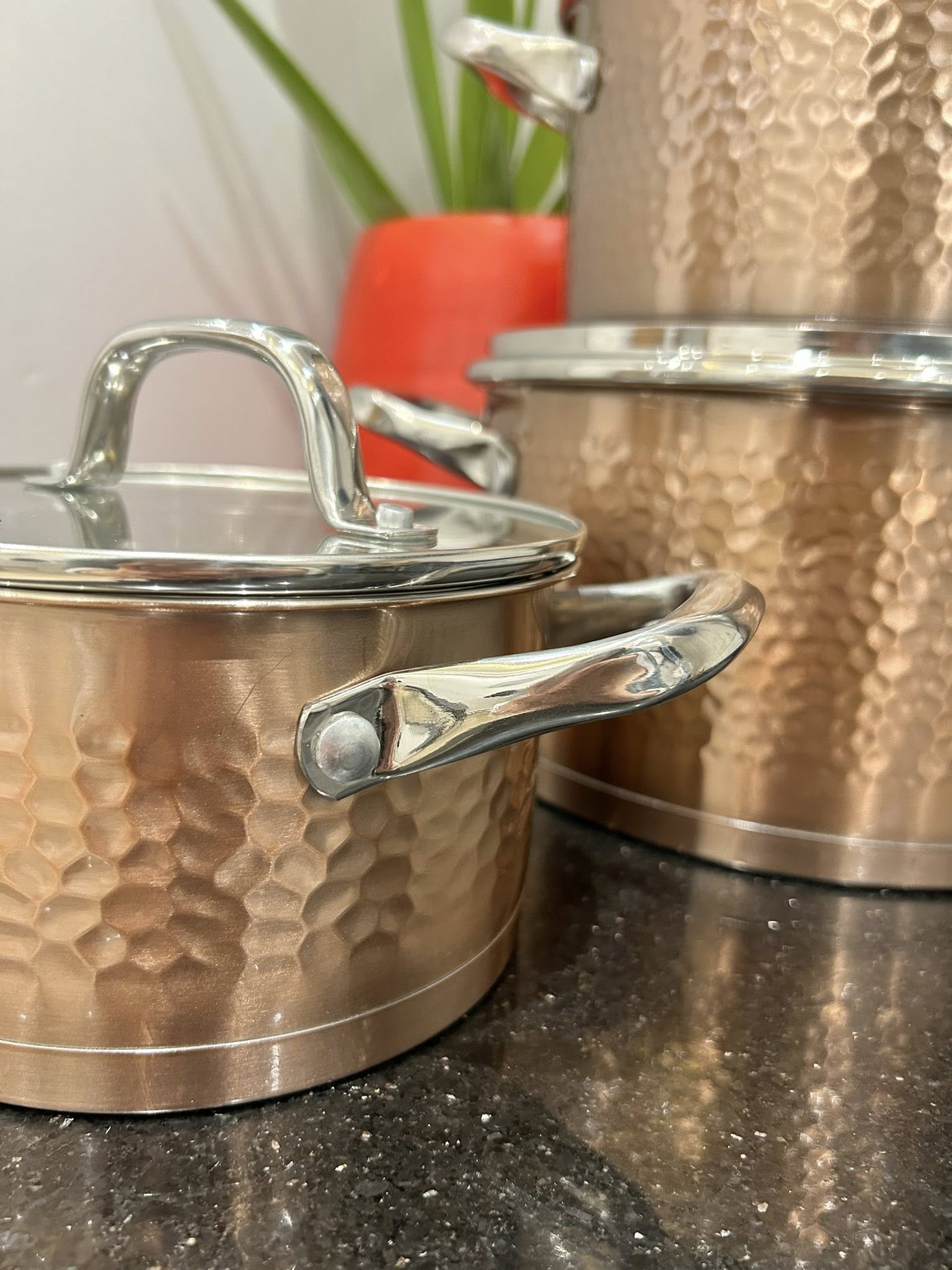 3 Marmites Inox – Effet Martelé Cuivre