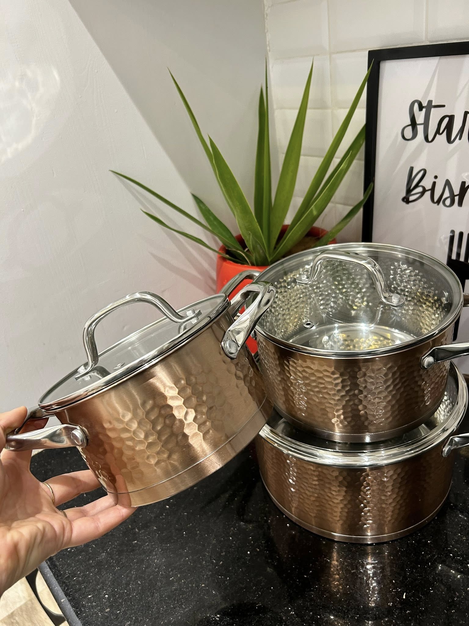 3 Marmites Inox – Effet Martelé Cuivre