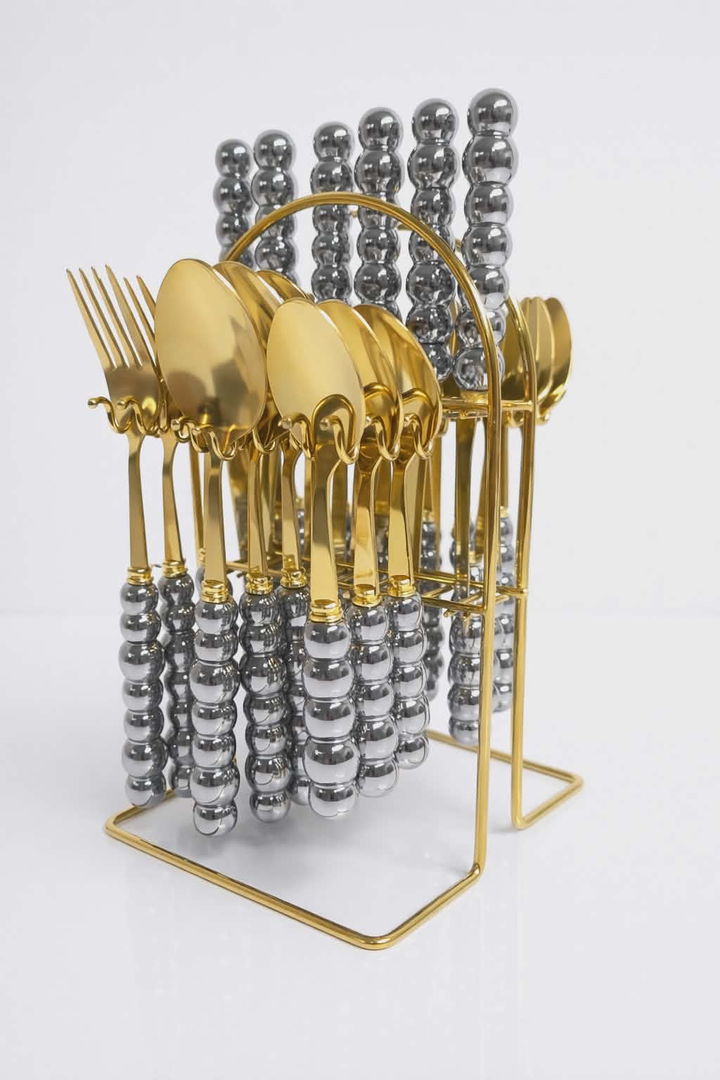Set de couverts 24 pcs élégant Dore-Argent avec support