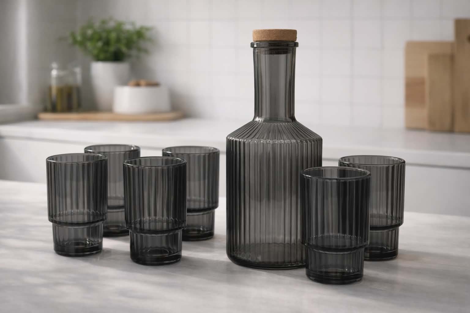 Service Verre 7 Pcs D'eau Gris