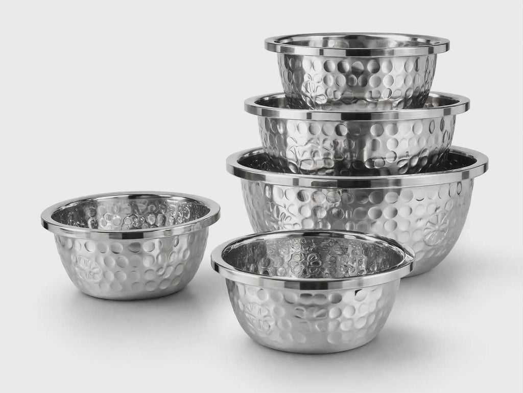 Set de bols Argent en acier inoxydable martelé – 5 pièces