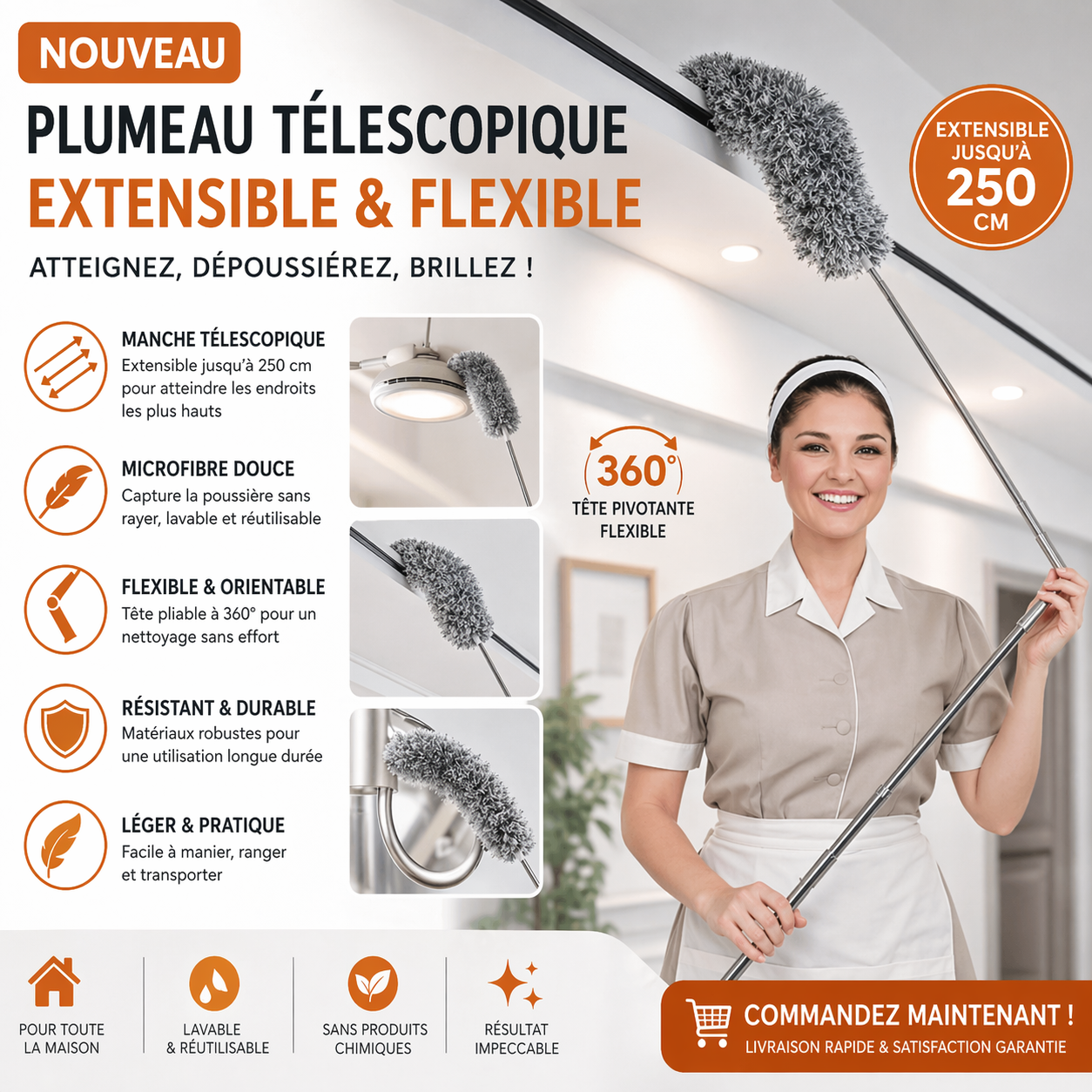 Plumeau Microfibre Télescopique