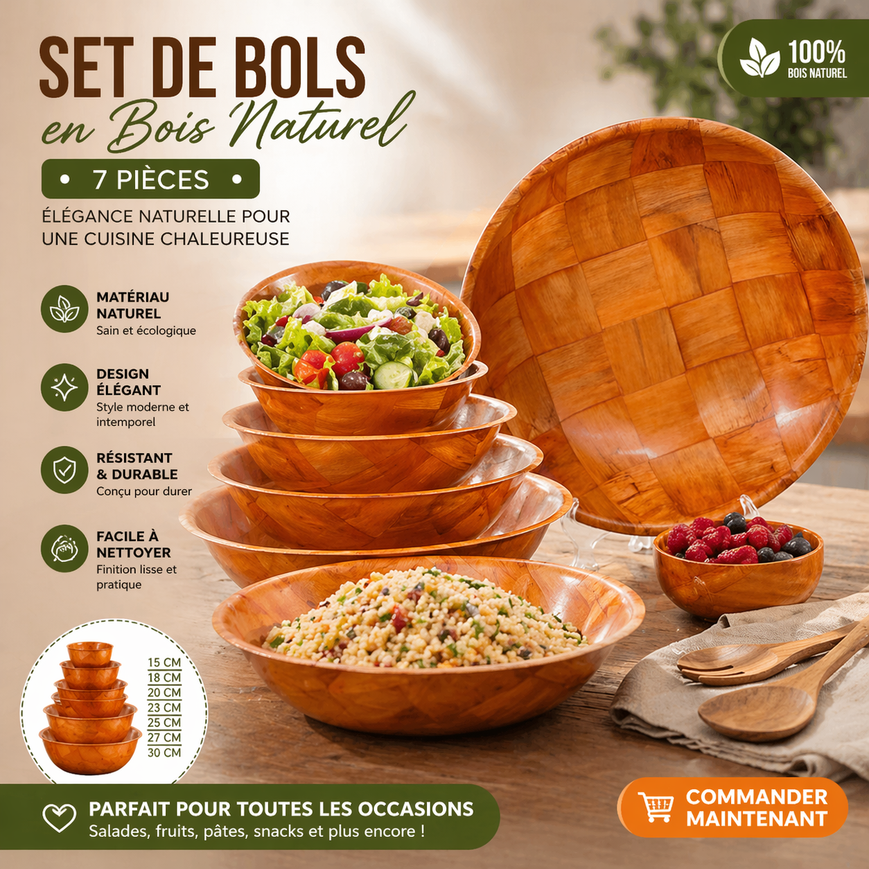 Set de Bols en Bois (7 pièces)