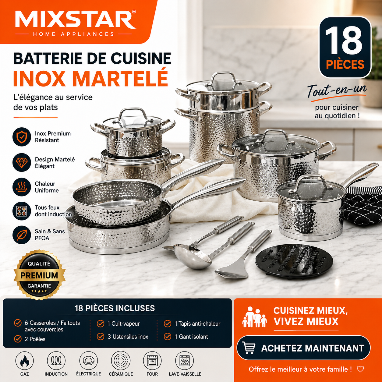Service inox Martele   MIXSTAR  18 pièces