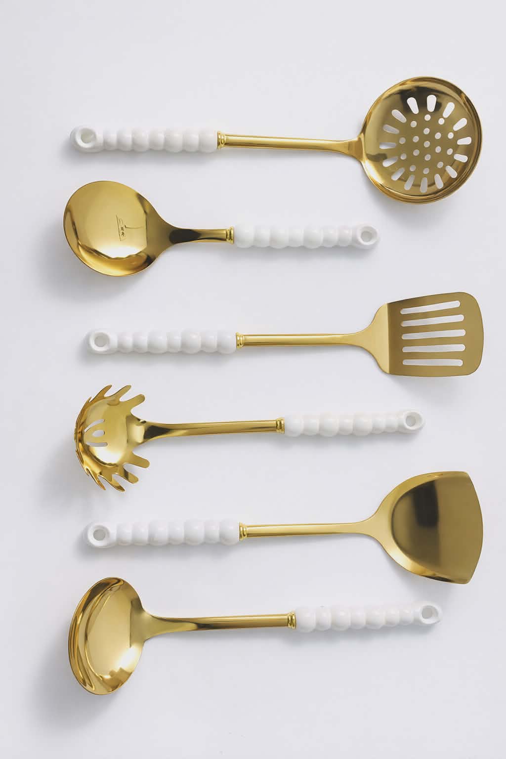 Set d’ustensiles Dore-Blanc de cuisine 6 pièces avec support en acier inoxydable