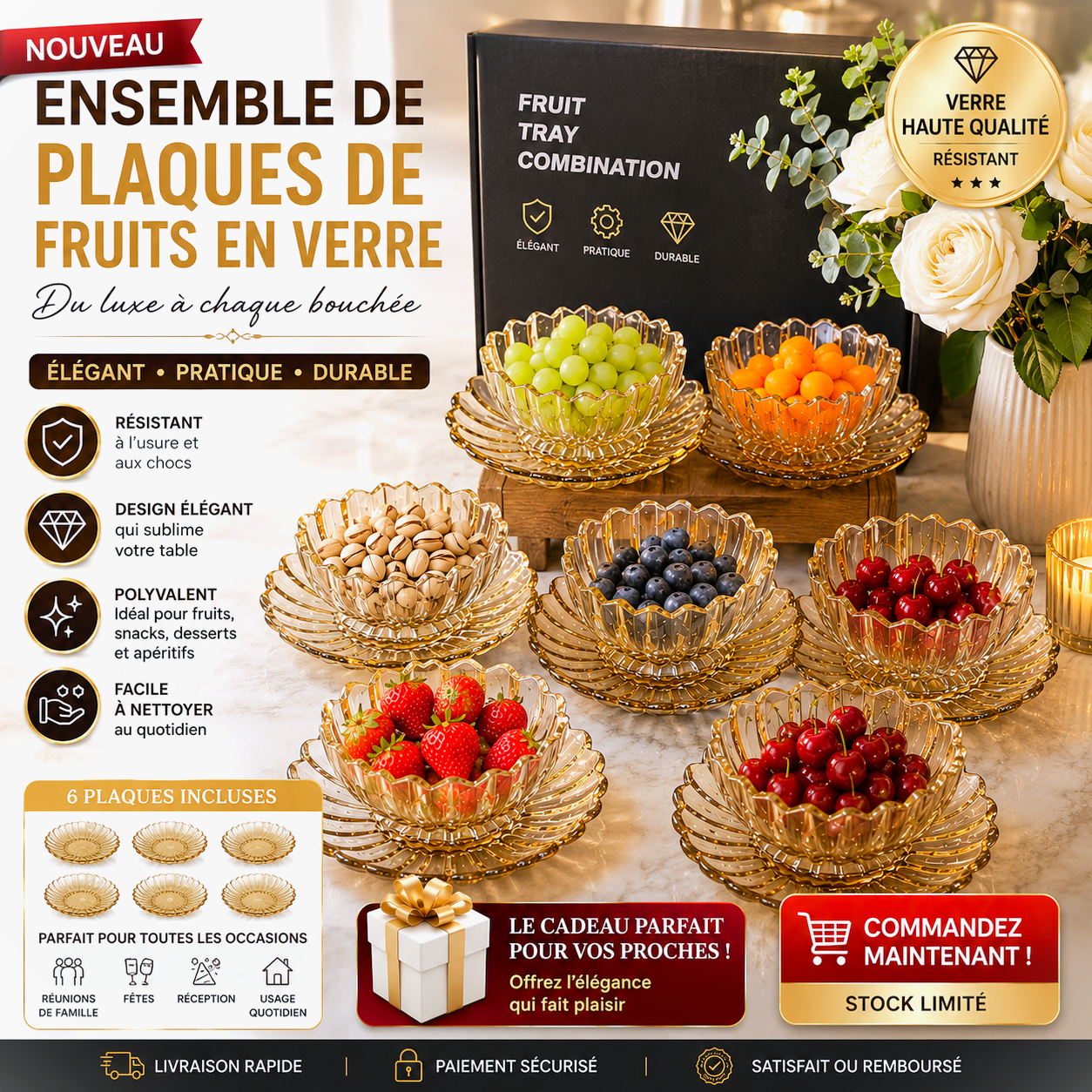 6 plaques de Fruits   – Set de présentation
