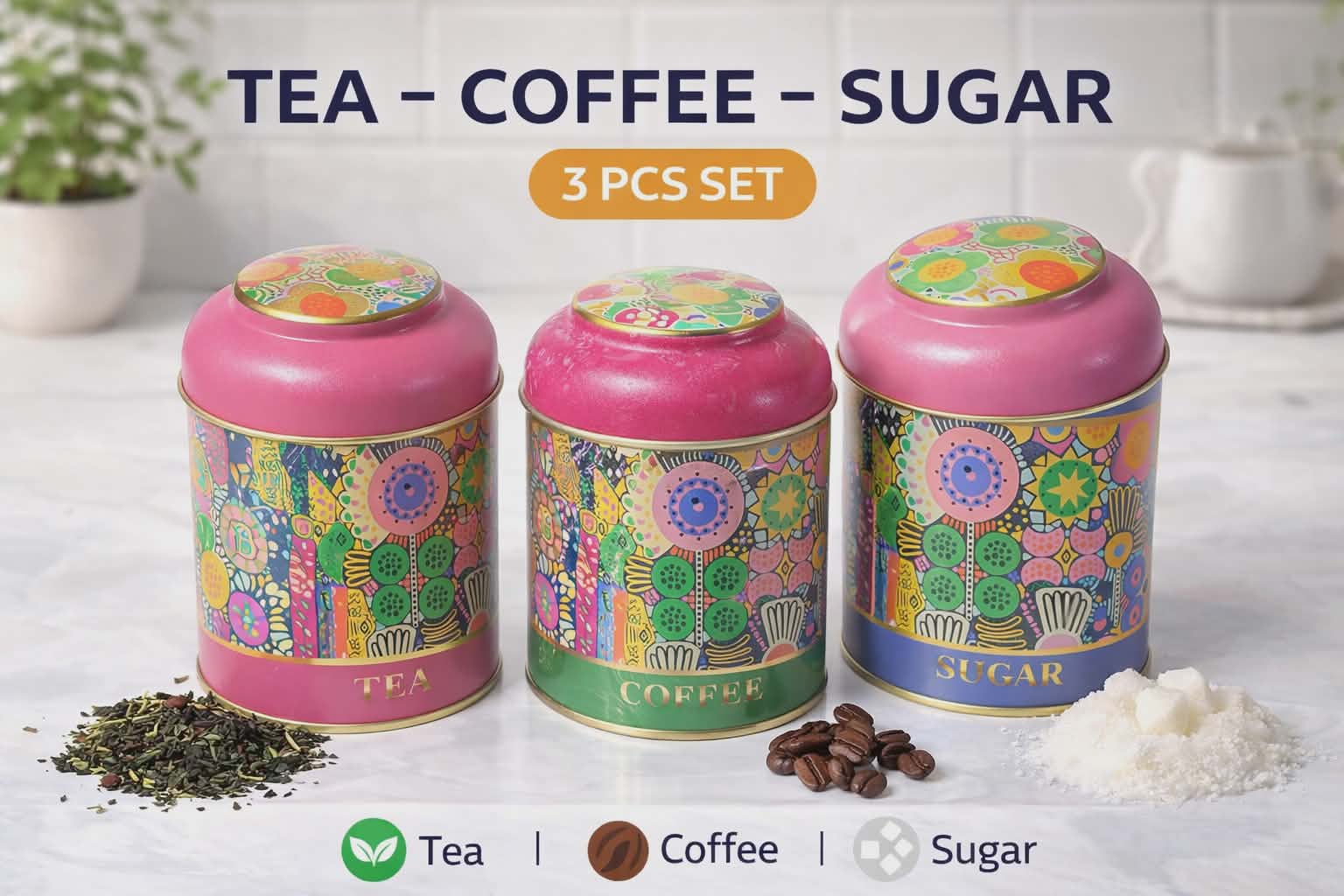 Lot de 3 boîtes de conservation Tea Coffee Sugar