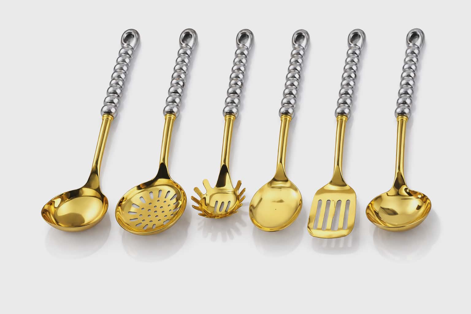 Set d’ustensiles Dore-Argent de cuisine 6 pièces avec support en acier inoxydable