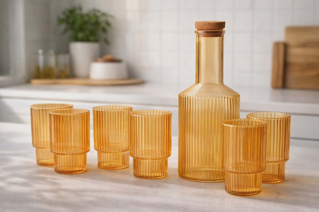 Service Verre 7 Pcs D'eau Jaune