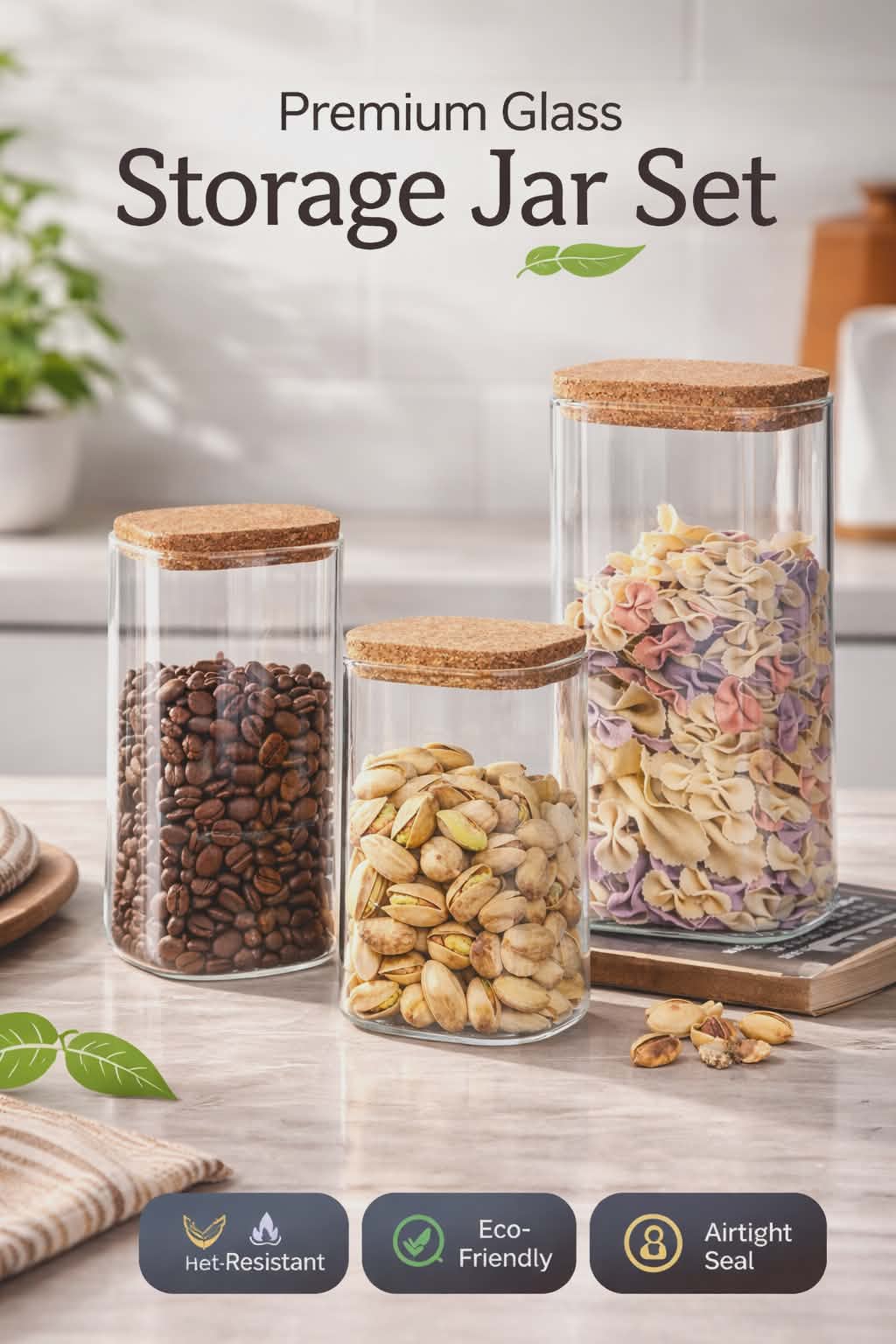 Set de bocaux de conservation en verre avec couvercle