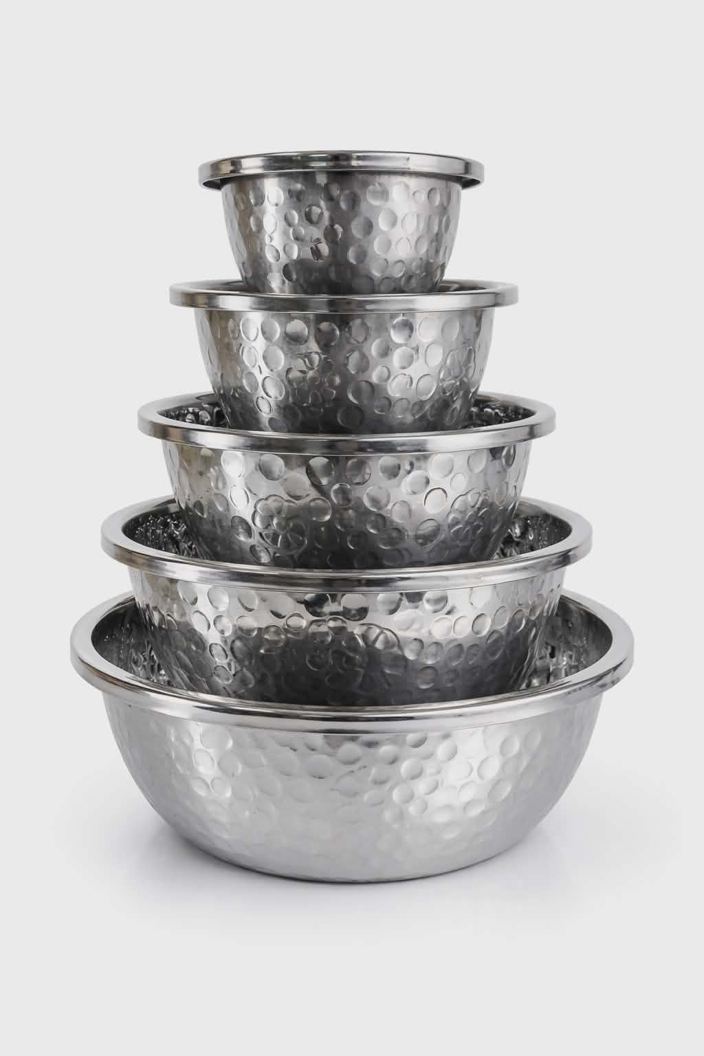 Set de bols Argent en acier inoxydable martelé – 5 pièces
