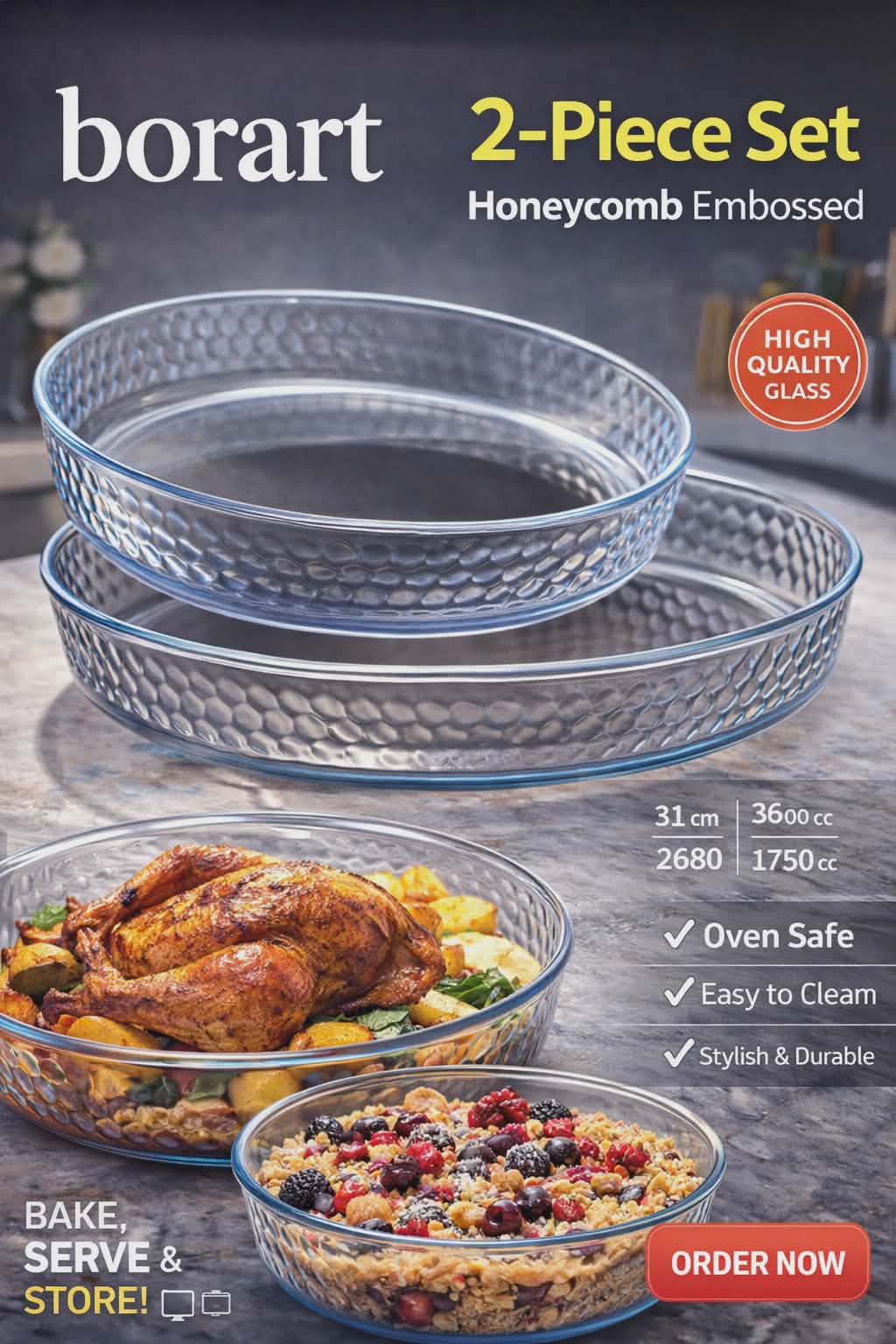 Pack BORART Rond en Verre 2 PCs – Made in Turkey 🇹🇷🍲